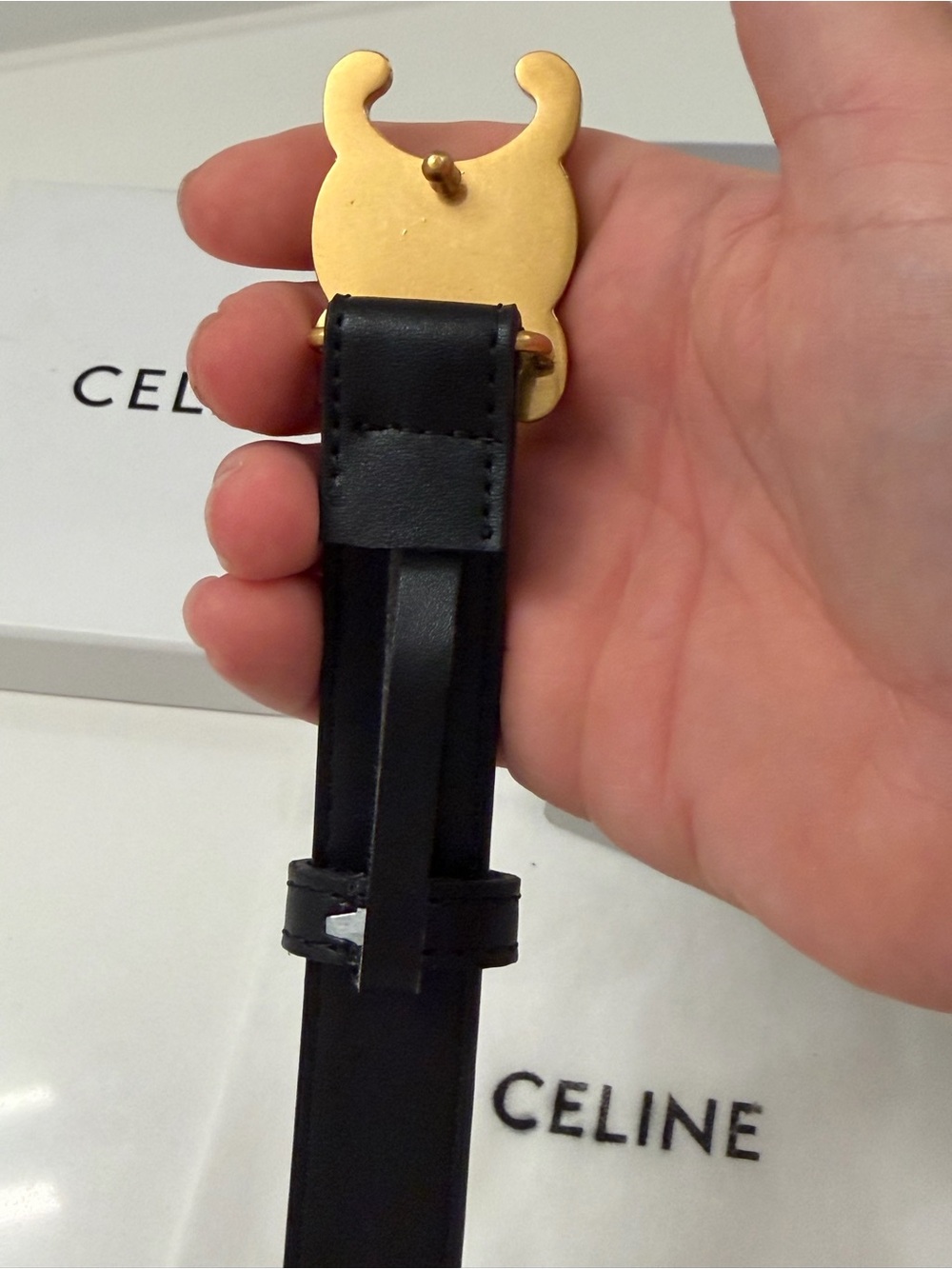 Celine Black Leather Belt with Gold Double C Buckle - Picture 6 of 11